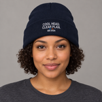 BBS-SINGLE|Navy|front|Cool Head. Clear Plan. — Knit Beanie, model front