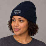 BBS-SINGLE|Navy|side|Cool Head. Clear Plan. — Knit Beanie, model side