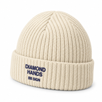 Diamond Hands — Cable Beanie, Ecru, product angle on white background