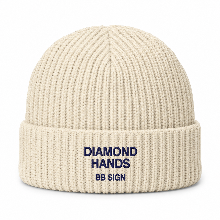 Diamond Hands — Cable Beanie, Ecru, , product front on white background