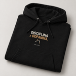 BBS-SINGLE|Black|folded|Disciplina > Dopamina. — Premium Hoodie folded studio view