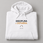BBS-SINGLE|White|folded|Disciplina > Dopamina. — Premium Hoodie folded studio view
