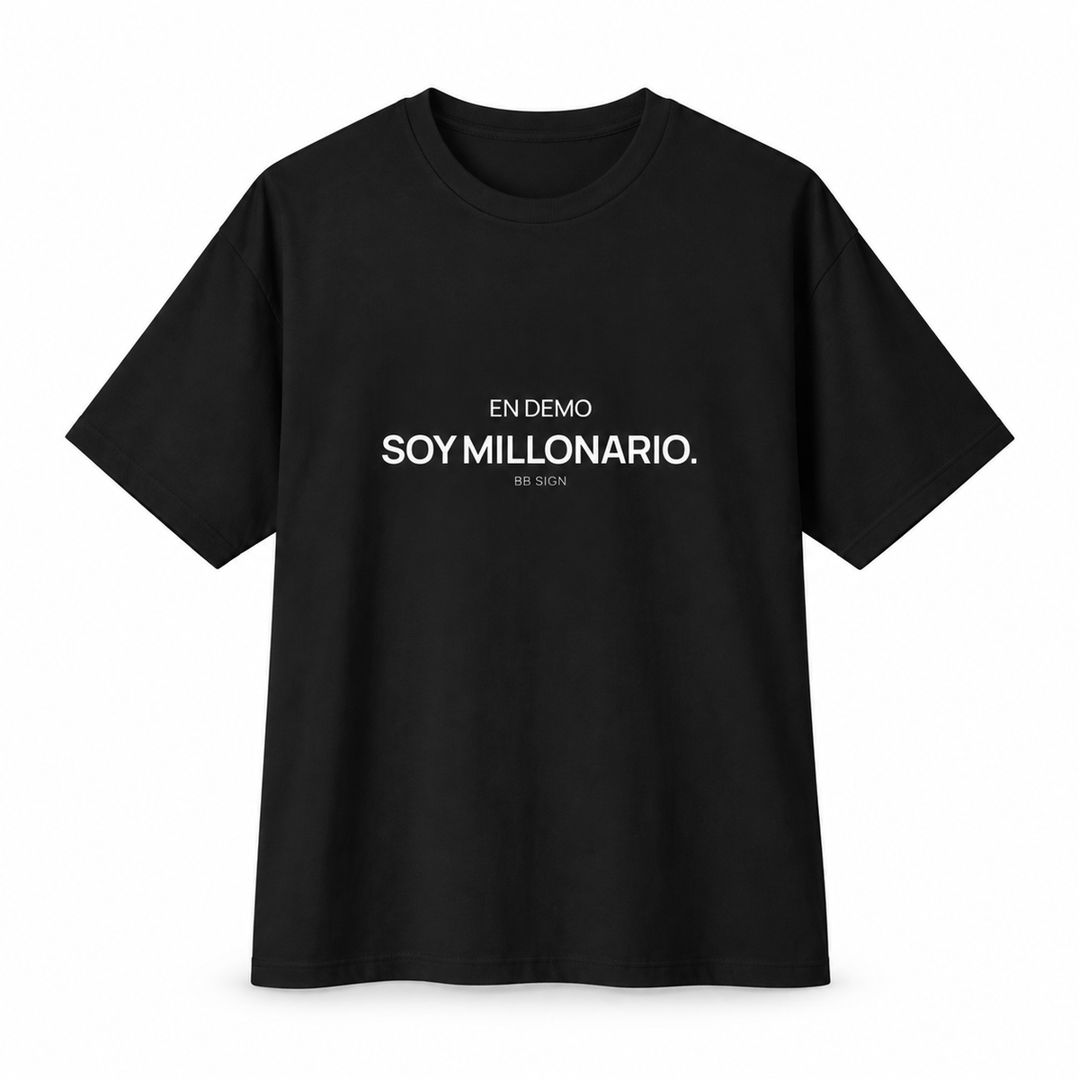 En Demo Soy Millonario — Oversized Trading T-Shirt, Black, product front on white background