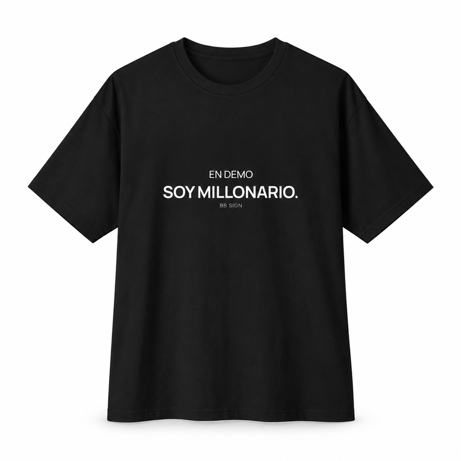 En Demo Soy Millonario — Oversized Trading T-Shirt, Black, product front on white background