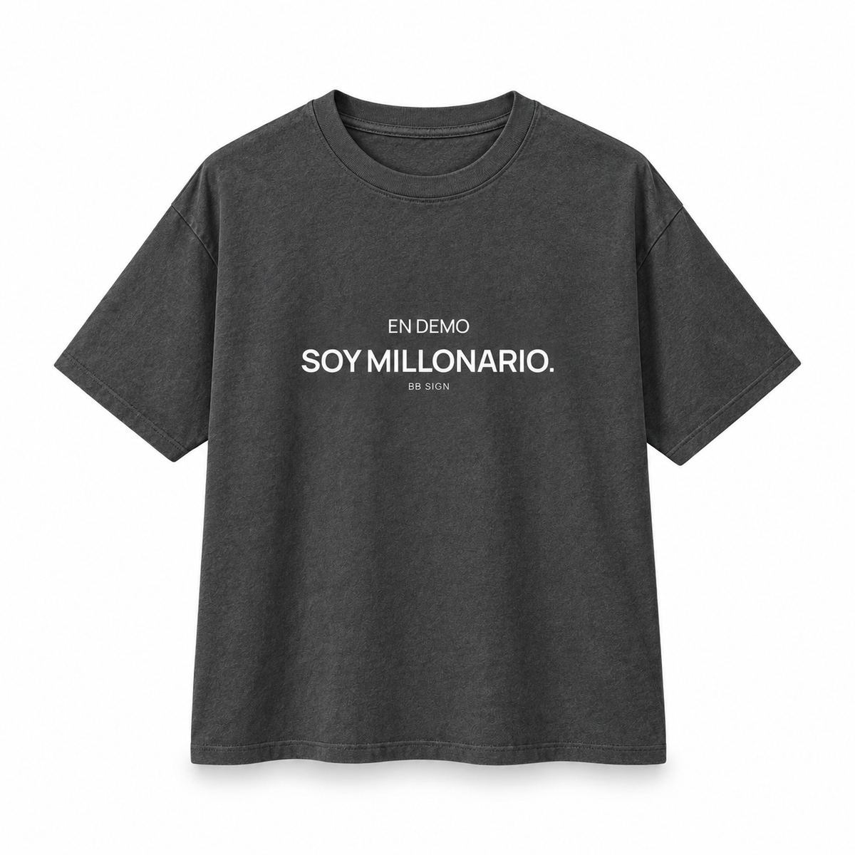 En Demo Soy Millonario — Oversized Trading T-Shirt, Dark Grey, product front on white background