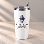 BB SIGN SHOP — Ethereum Coffee & ETH Thermal Tumbler — White, 20 oz — vista en ángulo