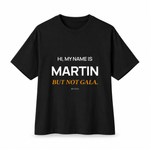 Martin — But Not Gala — Oversized Trading T-Shirt, Black, product front on white background