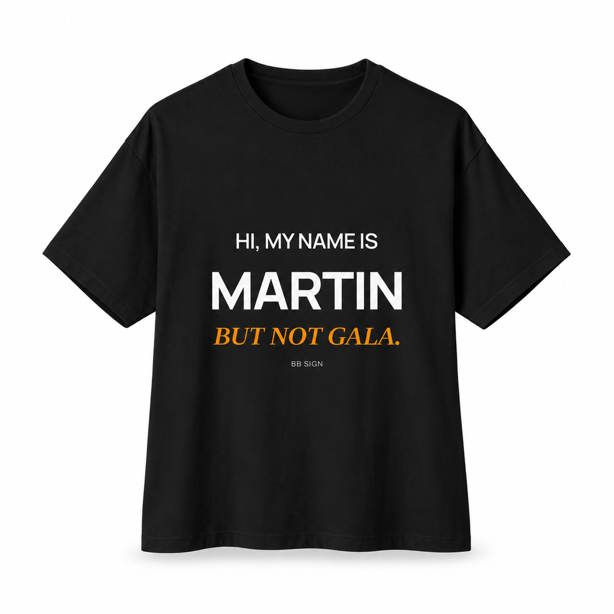 Martin — But Not Gala — Oversized Trading T-Shirt, Black, product front on white background