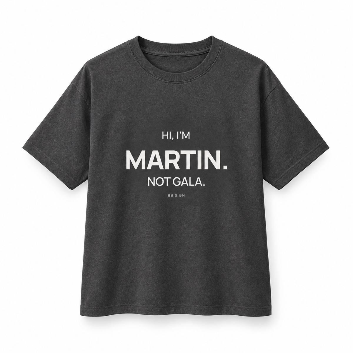 Martin — Not Gala — Oversized Trading T-Shirt, Dark Grey, product front on white background
