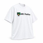 Mr. Positivo — Oversized T-Shirt, White, product angle on white background