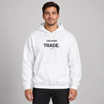 BBS-SINGLE|White|front|One More Trade — Trading Hoodie | BB SIGN on model (English)