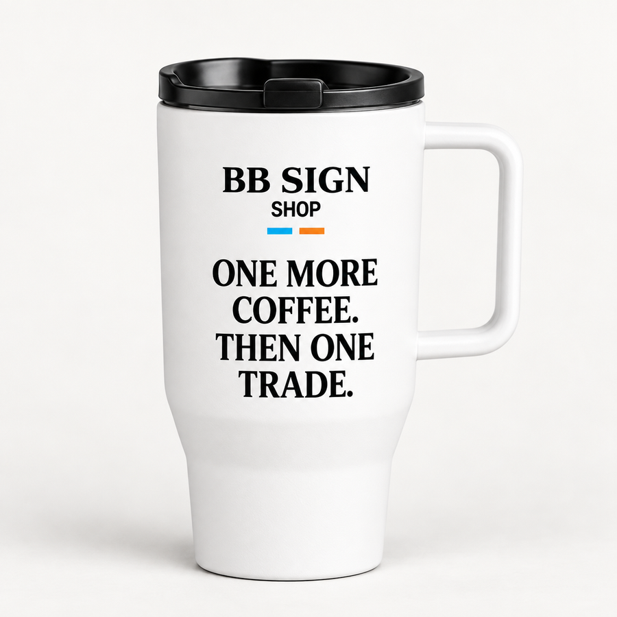 BB SIGN SHOP — One More Coffee Travel Mug — White, 25 oz, EN — vista frontal