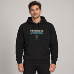 BBS-SINGLE|Black|front|Patience Is A Position. — Premium Hoodie on model
