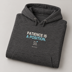 BBS-SINGLE|Charcoal Heather|folded|Patience Is A Position. — Premium Hoodie folded studio view