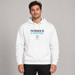 BBS-SINGLE|White|front|Patience Is A Position. — Premium Hoodie on model