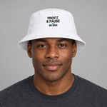 BBS-SINGLE|White|front|Profit & Pause — Bucket Hat, model front