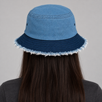 BBS-SINGLE|Classic / Light Denim|back|Retest Club — Distressed Denim Bucket Hat, model back