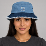 BBS-SINGLE|Classic / Light Denim|front|Retest Club — Distressed Denim Bucket Hat, model front