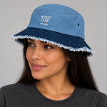 BBS-SINGLE|Classic / Light Denim|side|Retest Club — Distressed Denim Bucket Hat, model side