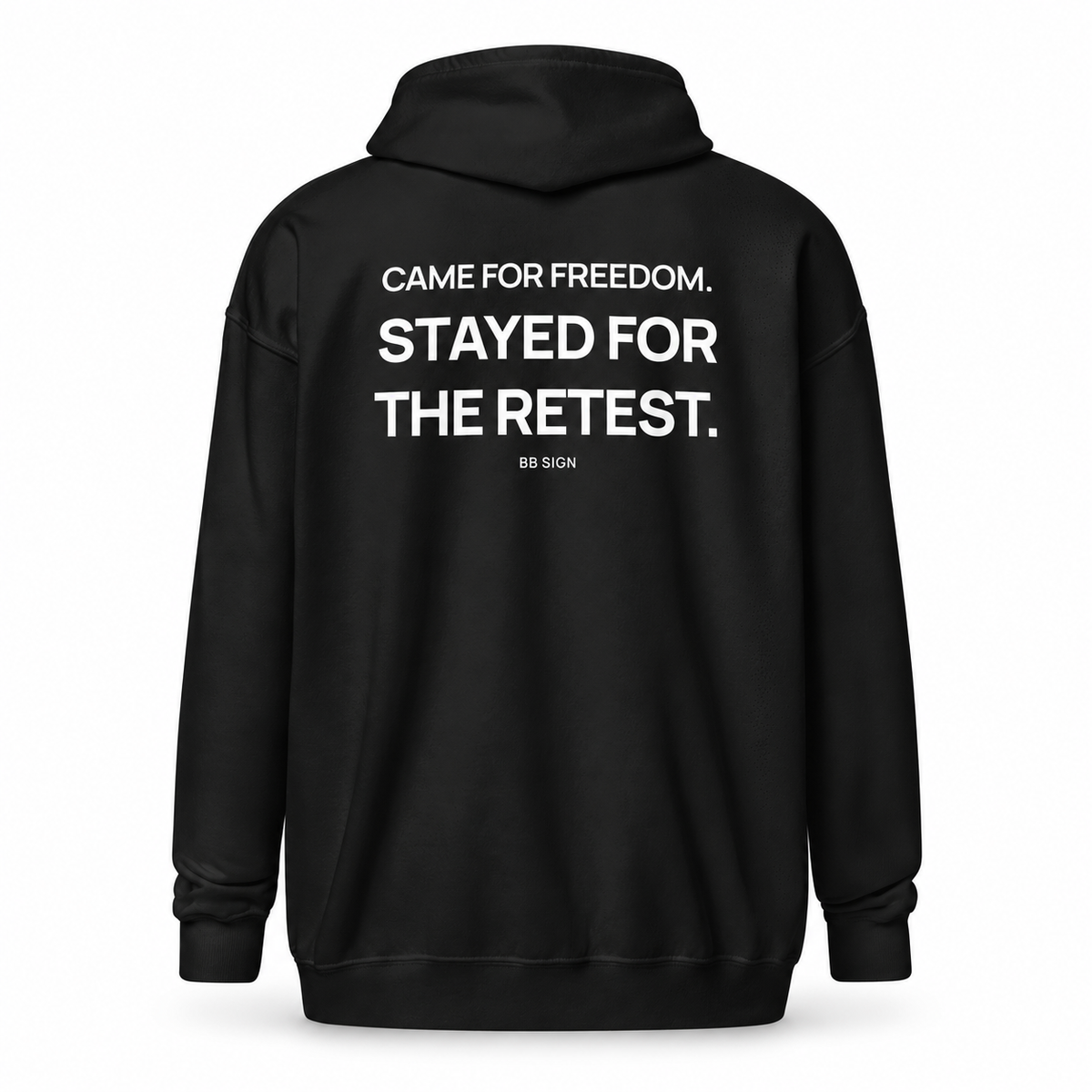 Retest Lifestyle — Trading Zip Hoodie | BB SIGN, Black, English, product back on white background