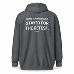 Retest Lifestyle — Trading Zip Hoodie | BB SIGN, Dark Heather, English, product back on white background