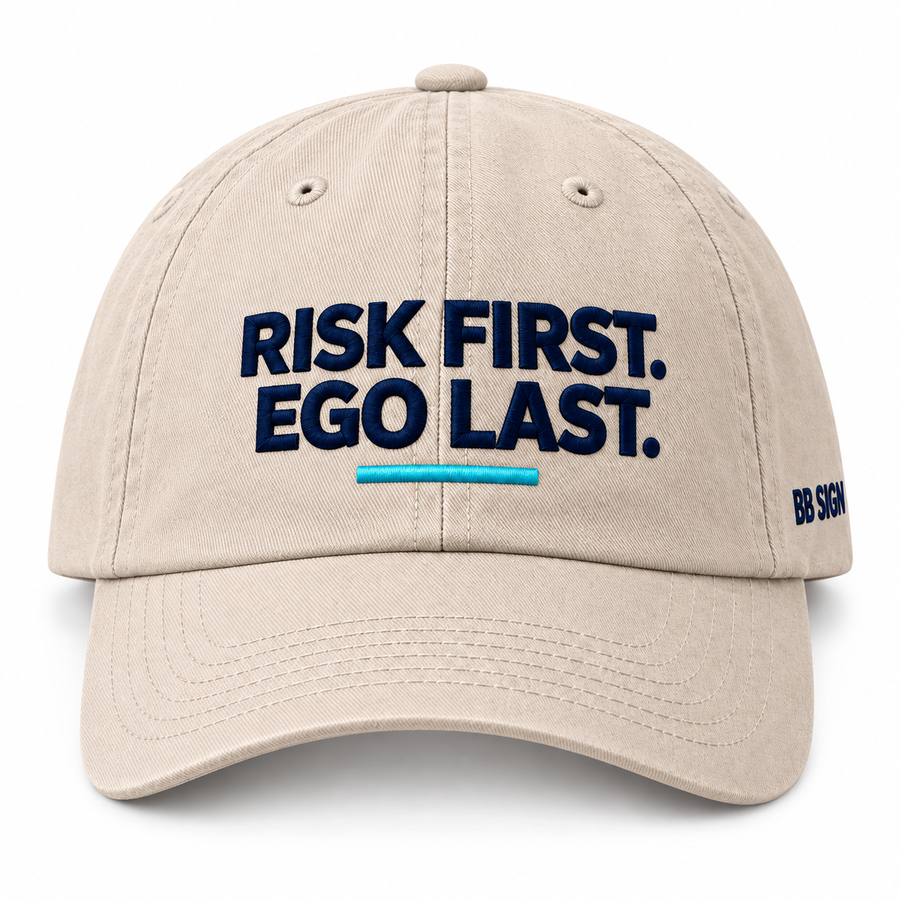 Risk First. Ego Last. — Classic Dad Hat, Stone, , product front on white background