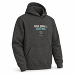 Risk Small. Live Big. — Premium Hoodie, Charcoal Heather, product angle on white background