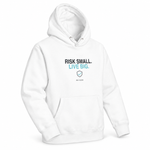Risk Small. Live Big. — Premium Hoodie, White, product angle on white background