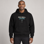 BBS-SINGLE|Black|front|Risk Small. Live Big. — Premium Hoodie on model