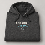 BBS-SINGLE|Charcoal Heather|folded|Risk Small. Live Big. — Premium Hoodie folded studio view
