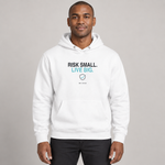 BBS-SINGLE|White|front|Risk Small. Live Big. — Premium Hoodie on model
