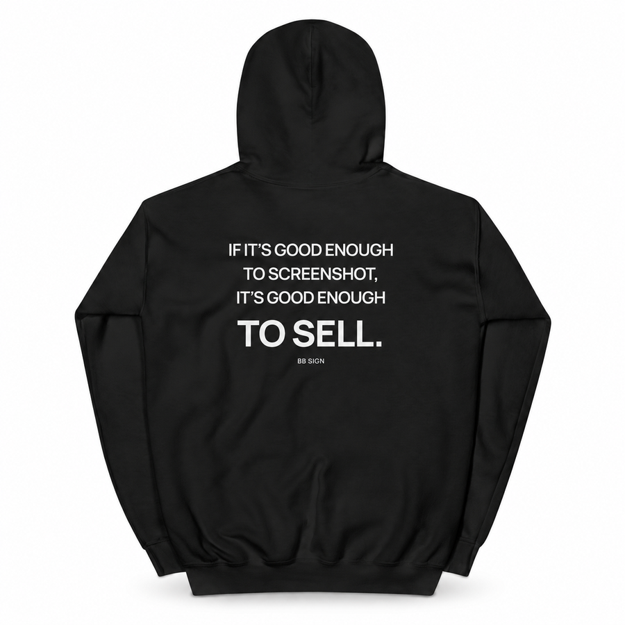 Screenshot Rule — Trading Hoodie | BB SIGN, Black, English, product back on white background