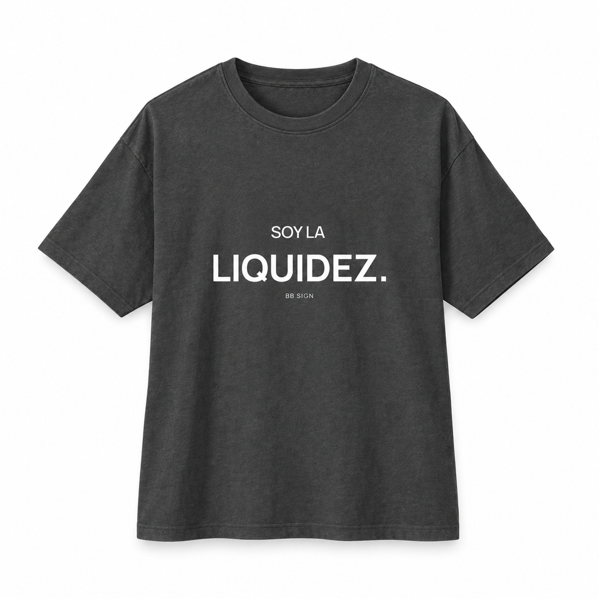 Soy la Liquidez — Oversized Trading T-Shirt, Dark Grey, product front on white background