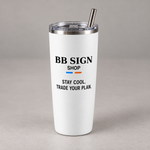 BB SIGN SHOP — Stay Cool Insulated Tumbler — White, 20 oz, EN — vista en ángulo
