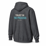 Trust in the Process — Zip Hoodie, Dark Heather, product angle on white background
