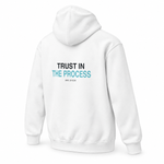 Trust in the Process — Zip Hoodie, White, product angle on white background