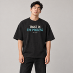 Trust in the Process oversized tee black front on model