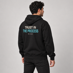 Trust in the Process zip hoodie black side on model