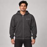 Trust in the Process zip hoodie dark heather front on model