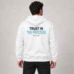 Trust in the Process zip hoodie white back on model