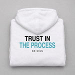 Trust in the Process zip hoodie white folded