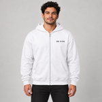 Trust in the Process zip hoodie white front on model