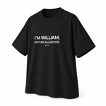 William — Not an Alligator — Oversized Trading T-Shirt, Black, product angle on white background