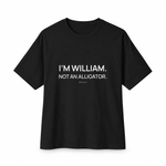 William — Not an Alligator — Oversized Trading T-Shirt, Black, product front on white background