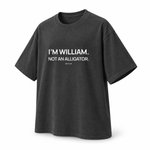 William — Not an Alligator — Oversized Trading T-Shirt, Dark Grey, product angle on white background