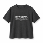 William — Not an Alligator — Oversized Trading T-Shirt, Dark Grey, product front on white background