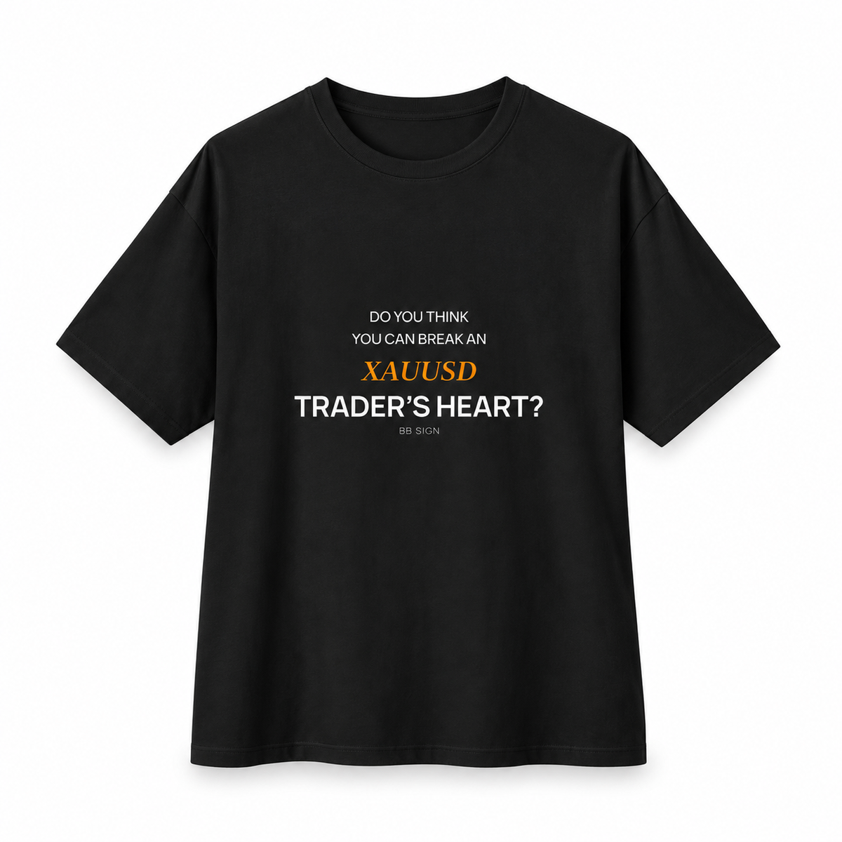 XAUUSD Trader’s Heart — Oversized Trading T-Shirt, Black, product front on white background