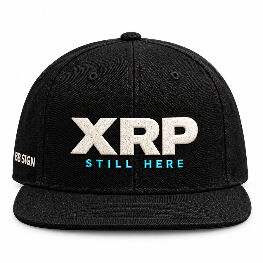 XRP: Still Here — Snapback Hat, Black, , product front on white background